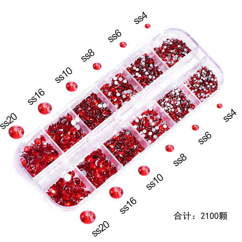 NRS016  ForLife Hot sale style glass flat bottom rhinestone 12 grid set nail art rhinestone shiny crystal nail art accessories