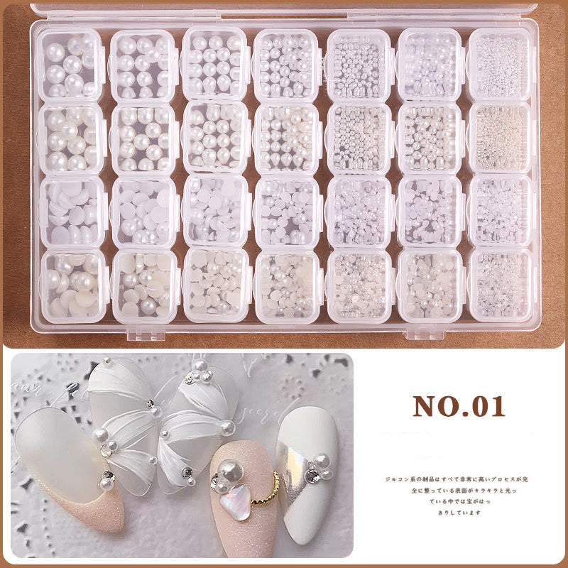 NDE066  ForLife Mixed Pearl Ornaments Rice White Pure White Illusion Color Flat Bottom Round Nails UV Gel 3d Nail Art Decoration