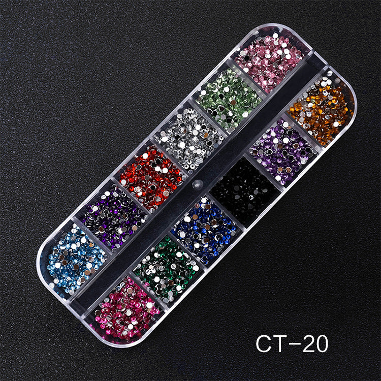 NDE050  Hot Selling Nail Rhinestone 12 Grid Boxed Mixed Rivet Jewelry Symphony Pearl Sequin Chain Nail Accessories