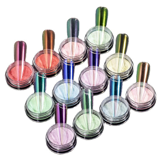 FNP106  New Arrived 12 Color/set Rainbow Effect Transparent Aurora Nail Pigment Powder For Nail Art Decoration