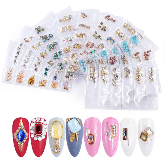 NDE008  ForLife 6 Grid Pack Flatback Nail Art Crystal Rhinestones Decorations 3d Alloy Retro Nail Accessories