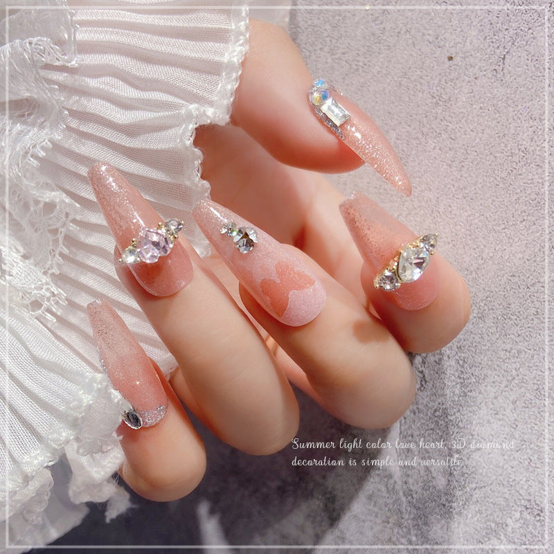 NZJ015 Love pile diamond jewelry 3D rhinestone peach heart crystal nail jewelry