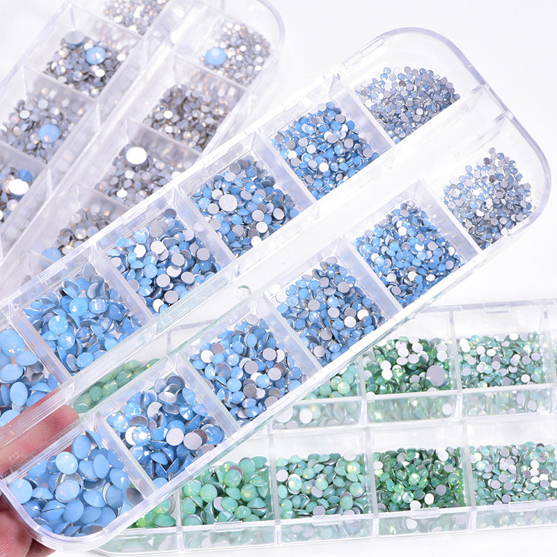 NRS016  ForLife Hot sale style glass flat bottom rhinestone 12 grid set nail art rhinestone shiny crystal nail art accessories