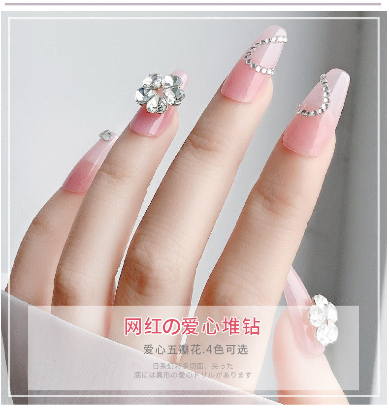 NDE048  2021 New Nail Art Love Heart Rhinestone Jewelry Luxury Shiny Nail Decoration Nail Polish Glue Diamond