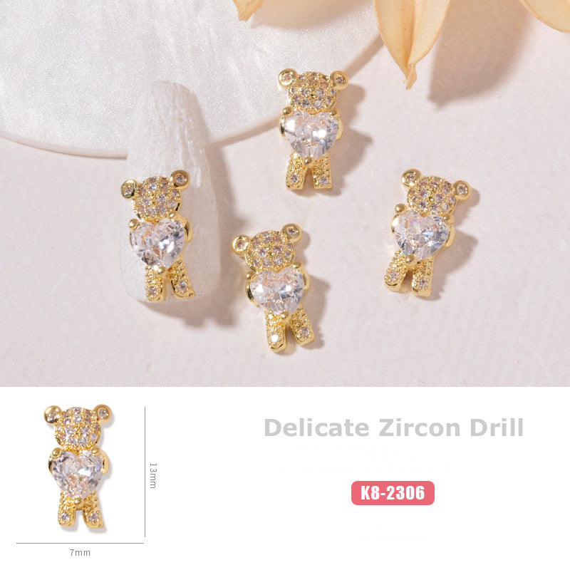 NZJ059  New cat eye butterfly 3D love bear jewelry bow luxury alloy zircon nail decoration