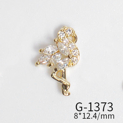 NZJ022 Japanese new nail zircon jewelry diamond pop moon pendant red-crowned crane nail jewelry