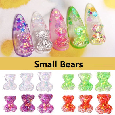 NDE040  ForLife Nail art diamond decoration bear three-dimensional light crystal gel magic color candy bear jewelry nail decoration