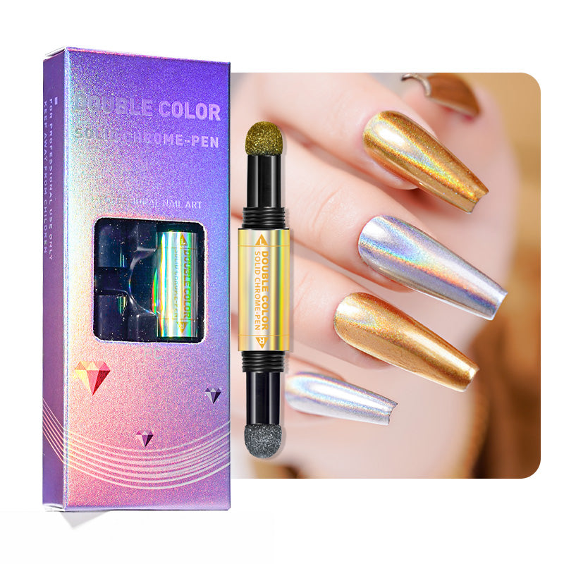 FNP052  Mirror Multi Color Pigment Powder Double Head Air Cushion Pen Magic Mirror Powder Nail Pigment Powder Pen