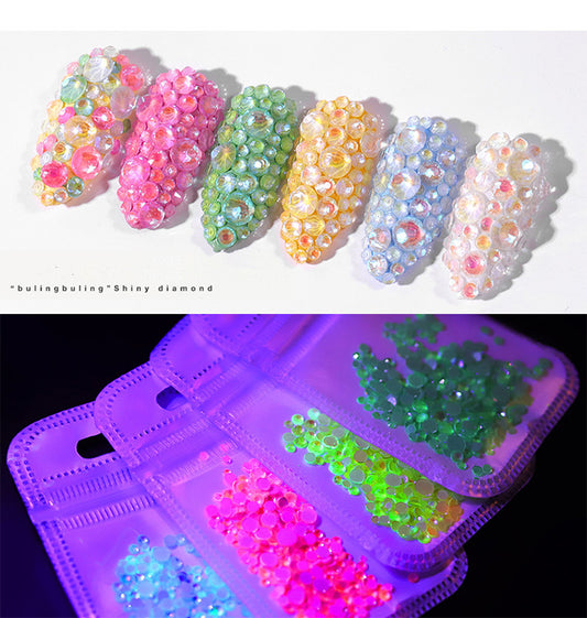 NRS004  ForLife Flatback Luminous Nail Rhinestones Mixed Sizes Crystal Shiny Glass Nail Rhinestones Garment Manicure Accessories