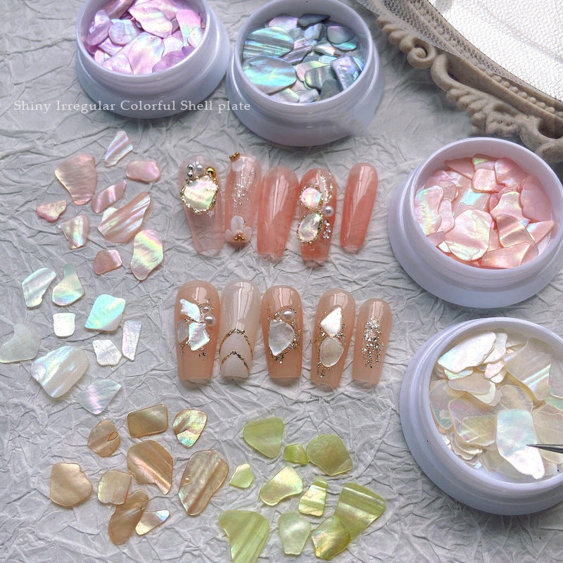 NZJ012 Nail art decorations charms manicure ultra-thin shell jewelry candy color irregular aurora natural shell