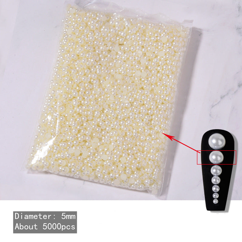 NDE058  ForLife Wholesale white beige semi-circular pearls 3D bulk DIY handmade nail art flat pearl jewelry