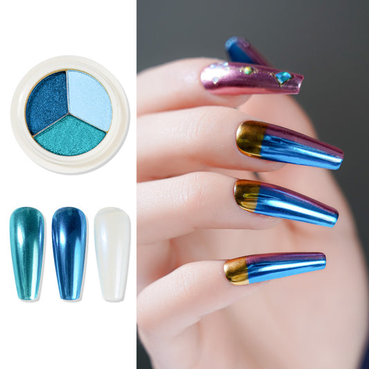 FNP075  New Designs Blue Series Three Colors Solid Magic Chrome Mirror Nail Decoration Powder