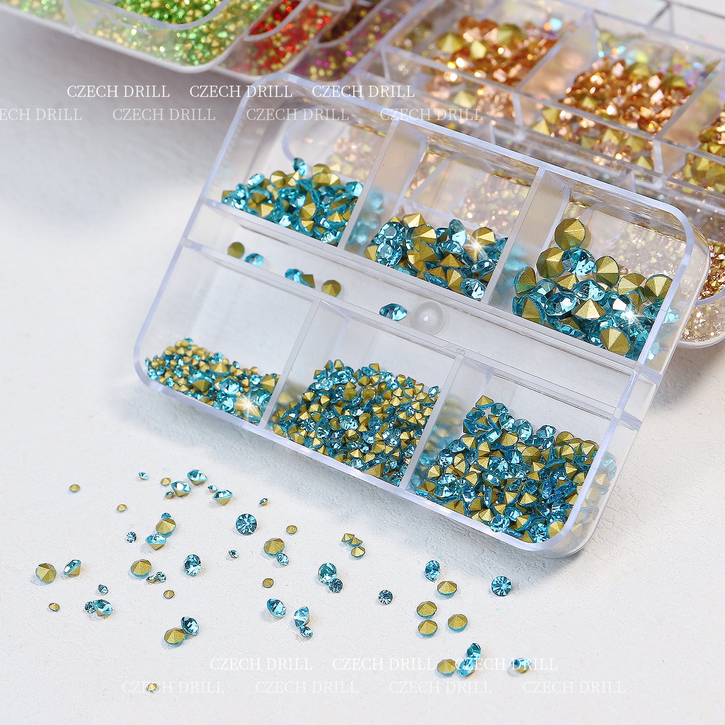 NRS031  6 grids/box pointed bottom colored glass rhinestones pink blue nail art rhinestone decoration