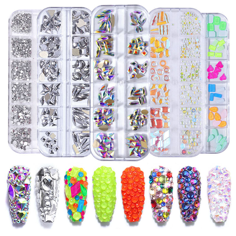 NRS001  Multi-size Flat Bottom Glass Fancy Shape Nail Rhinestones Decorations Crystal 3d Manicure Nail Art Accessories Acrylic diamond