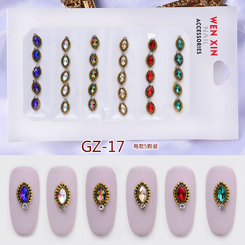 NRS007  ForLife 6 Grid Pack Flatback Nail Art Crystal Rhinestones Zircon Decorations 3d Alloy Retro Nail Accessories DIY tools