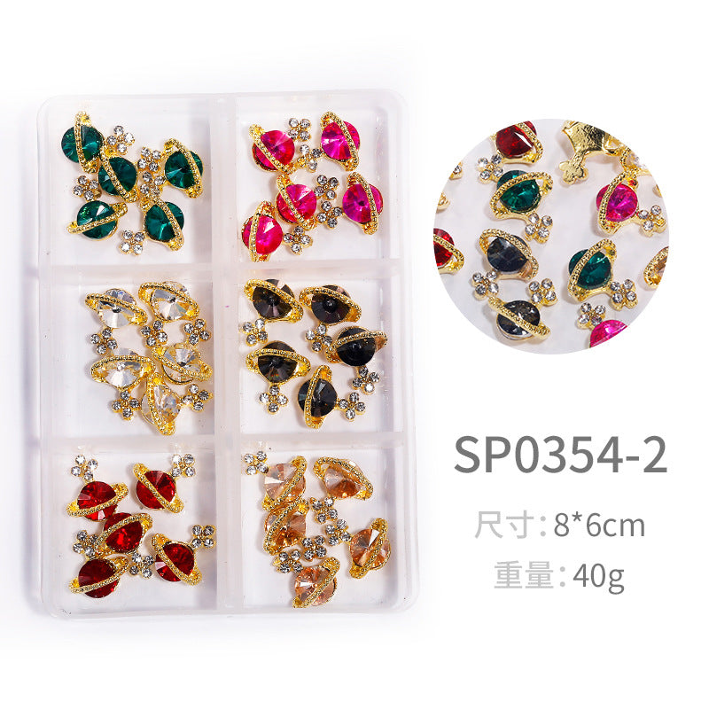 NZJ064  New Snake Planet Zircon Rhinestone Six-Grid Alloy Jewelry Wholesale 2022 New Nail Art Alloy Jewelry Vintage big drill pile drill