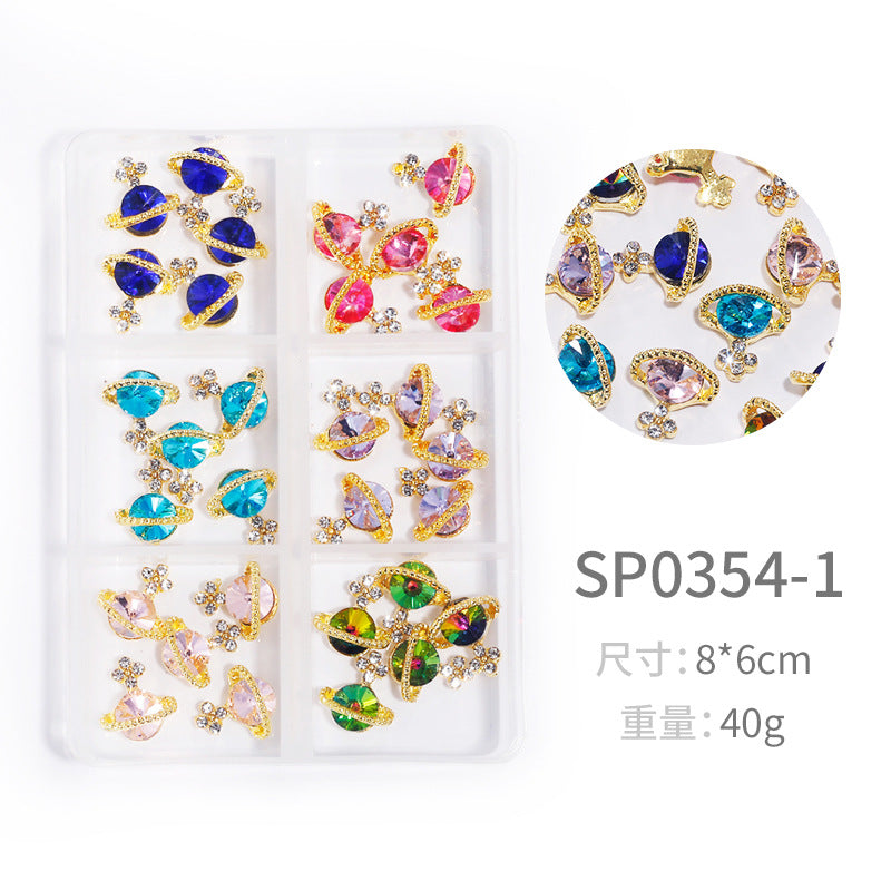 NZJ064  New Snake Planet Zircon Rhinestone Six-Grid Alloy Jewelry Wholesale 2022 New Nail Art Alloy Jewelry Vintage big drill pile drill