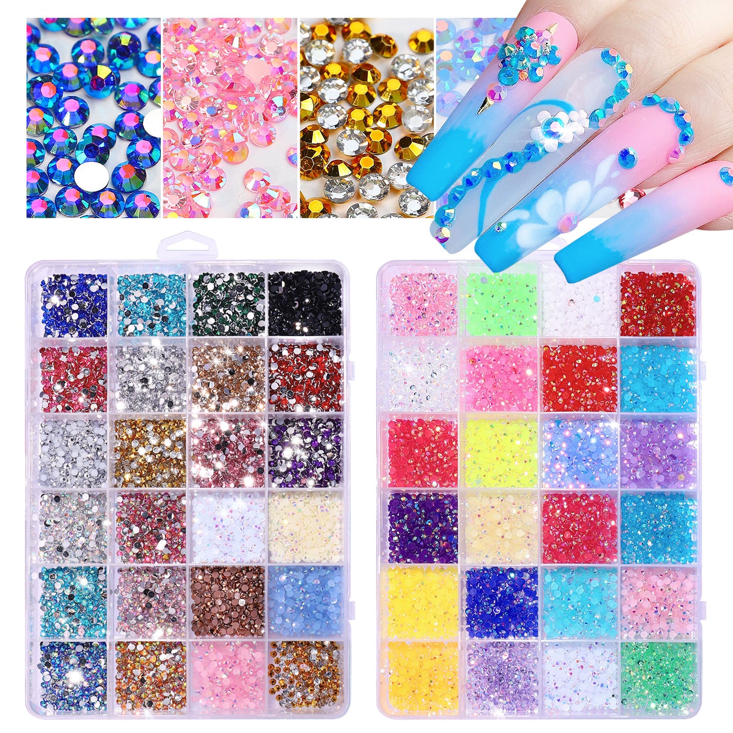 NRB019  Hot selling flat bottom resin rhinestones 24 grid fluorescent AB resin rhinestones diy jewelry accessories wholesale