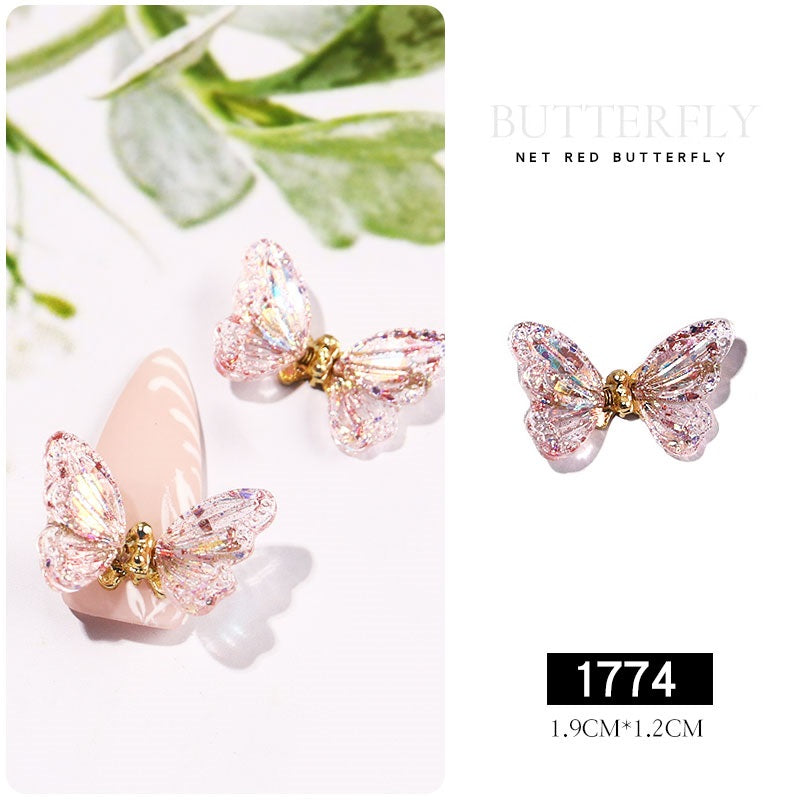 NDE042  ForLife 3D Aurora Simulation Flying Butterfly Nail Art Decorations Luxury Crystal Zircon Nail Jewelry