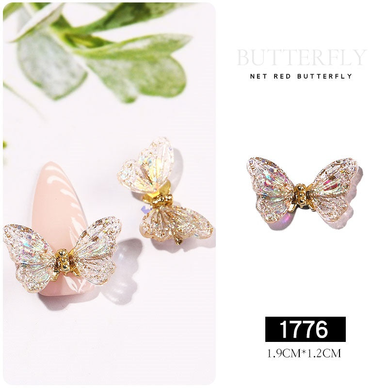 NDE042  ForLife 3D Aurora Simulation Flying Butterfly Nail Art Decorations Luxury Crystal Zircon Nail Jewelry