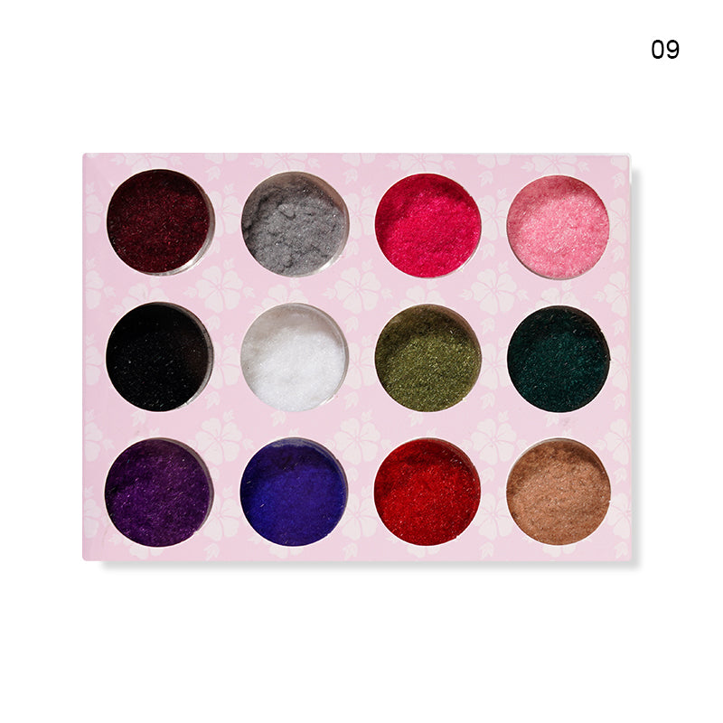 FNP067  New Designs Mixed Color 12 Pcs/set Plush Nail Decoration Powder