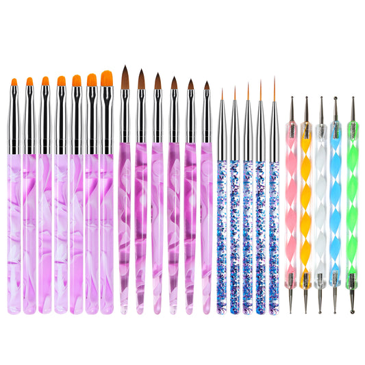 NBR037  New 23 pcs/set Sequin Handle Nail Art Brush Dotting Pen Painting Line brush nail art Design Manicure Accessory Tools