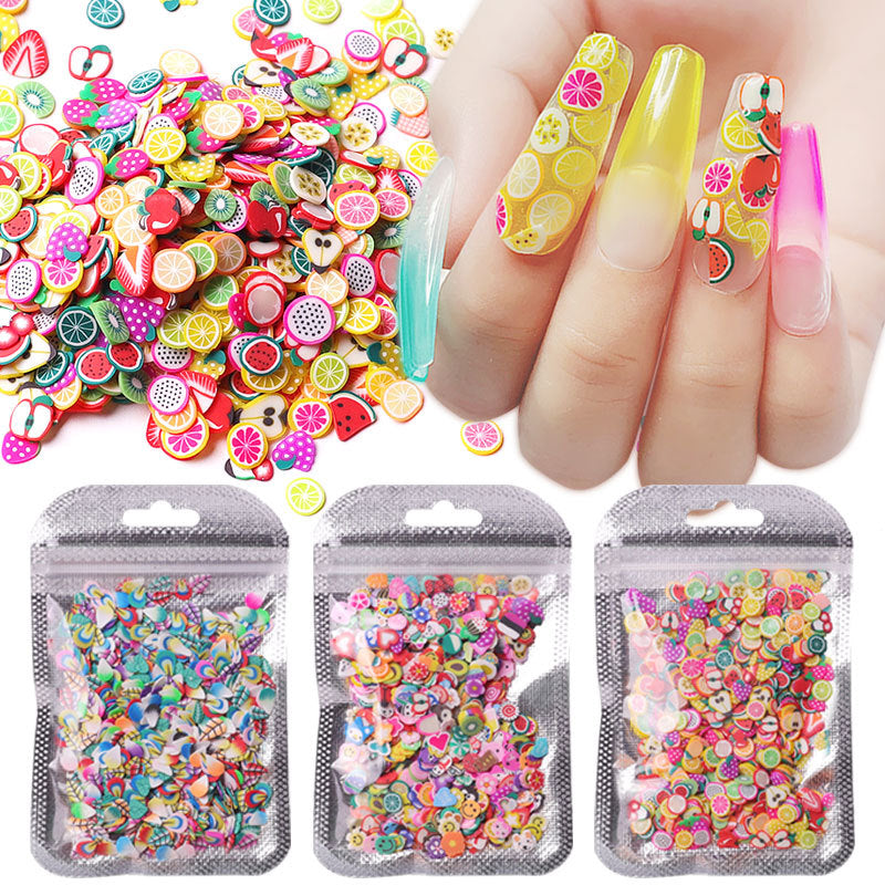 NDE055  ForLife Nail Art Decorations Soft Polymer Clay Fruit Slices Mixed Fruit Patterns Colorful DIY Decoration 1000pcs