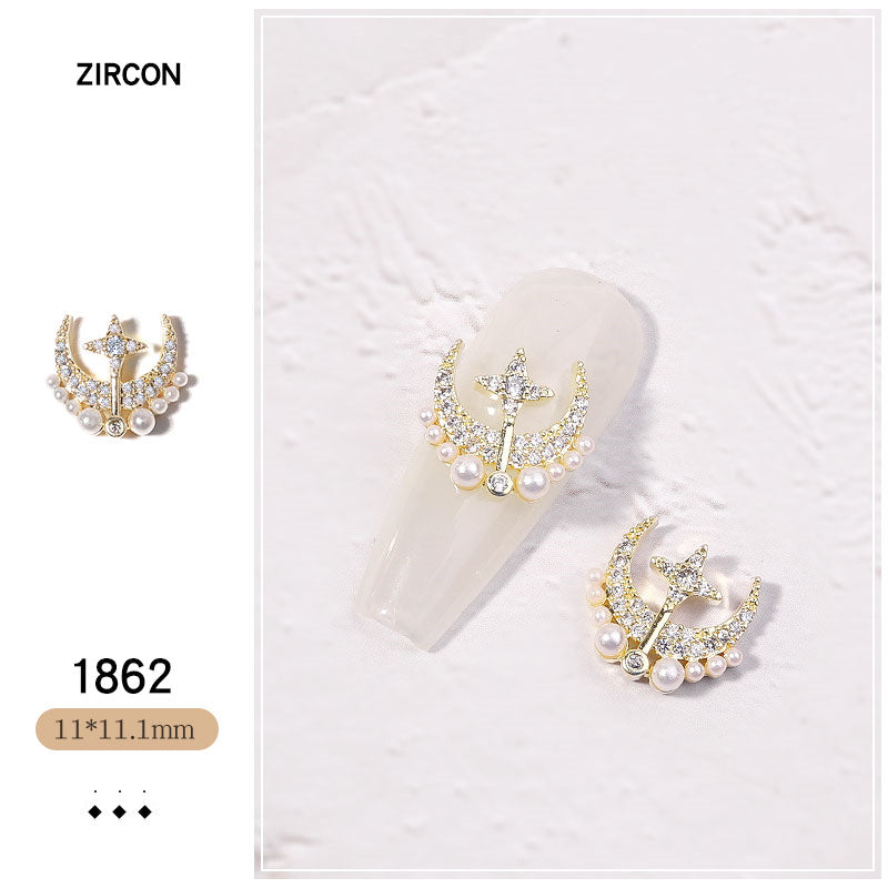 NZJ052  New Luxury Zircon Crystal Rhinestones For Nails Alloy Gold Nail Art Decorations Fashion Jewelry Ornaments