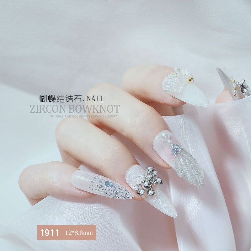 NZJ053 New alloy zircon shiny rhinestone bow love ribbon DIY nail art accessories decorative accessories