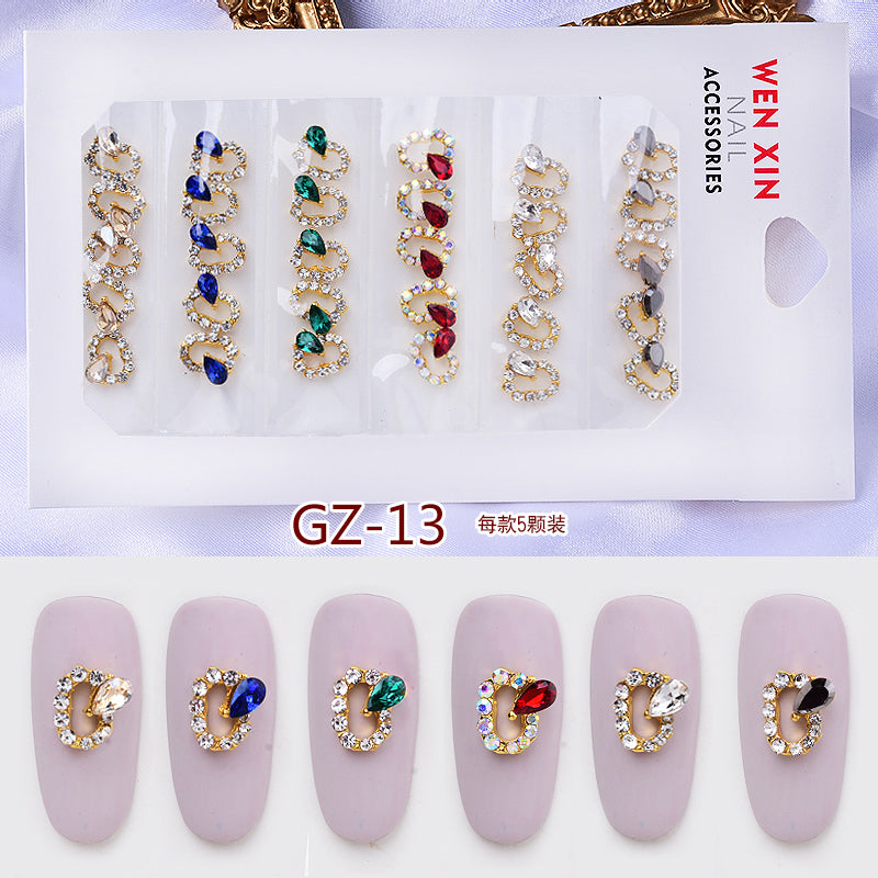 NRS007  ForLife 6 Grid Pack Flatback Nail Art Crystal Rhinestones Zircon Decorations 3d Alloy Retro Nail Accessories DIY tools