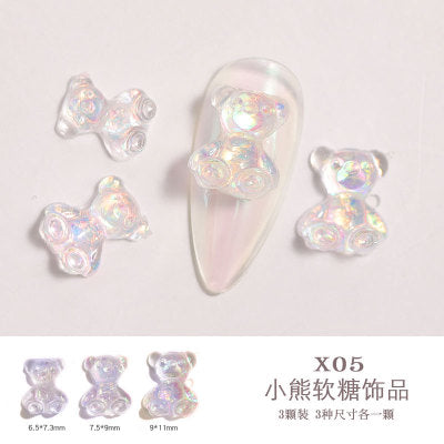 NDE040  ForLife Nail art diamond decoration bear three-dimensional light crystal gel magic color candy bear jewelry nail decoration