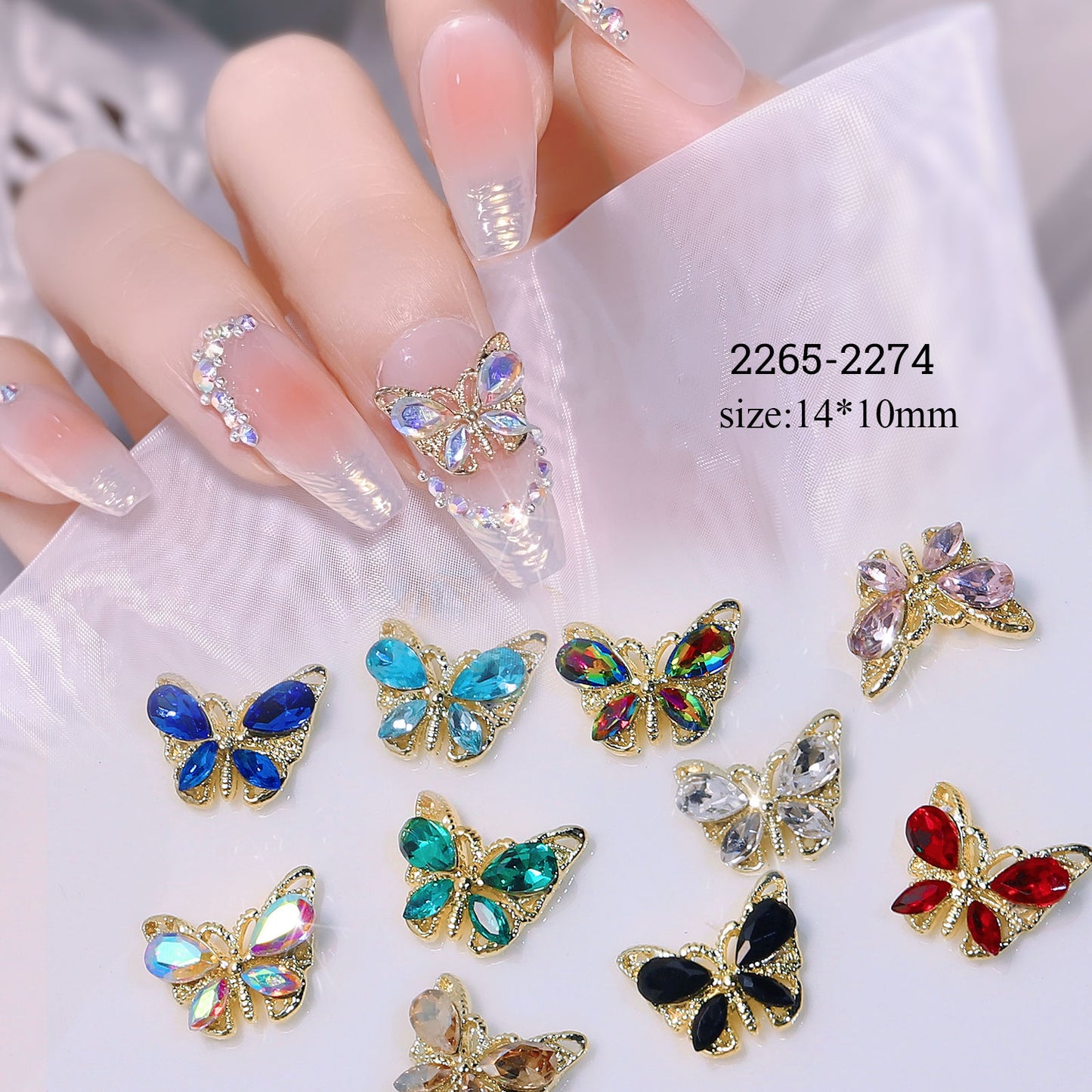 NZJ049  New luxury shiny 3D alloy crystal butterfly zircon nail accessories wholesale