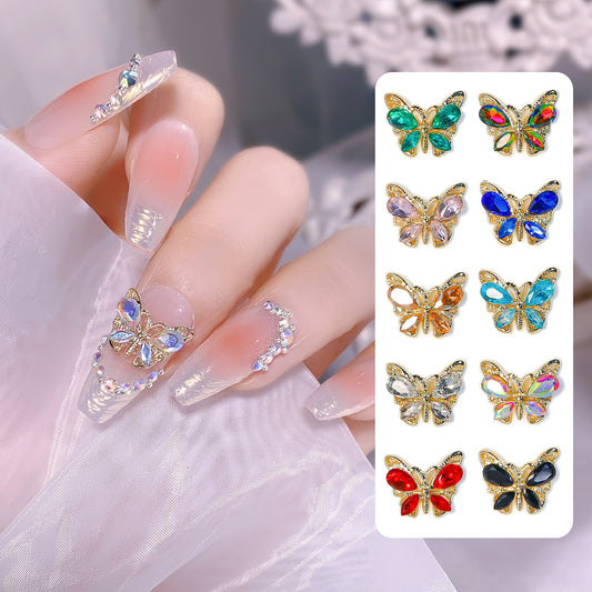 NZJ049  New luxury shiny 3D alloy crystal butterfly zircon nail accessories wholesale