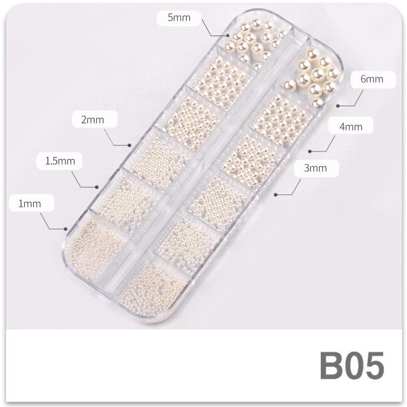 NDE066  ForLife Mixed Pearl Ornaments Rice White Pure White Illusion Color Flat Bottom Round Nails UV Gel 3d Nail Art Decoration