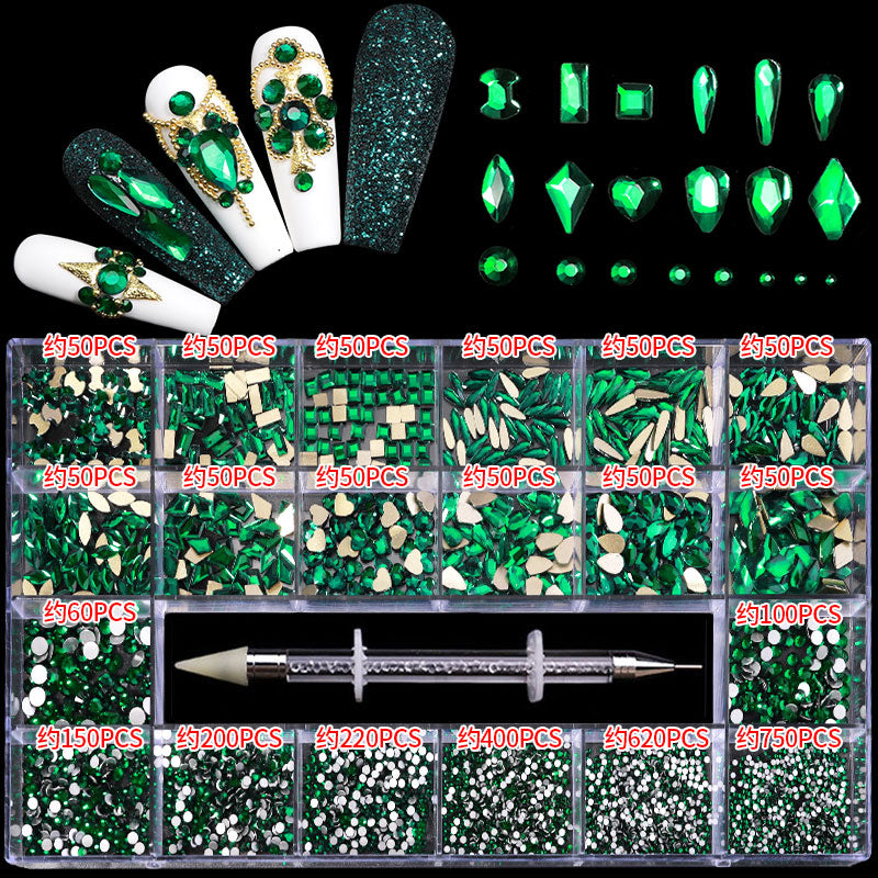 NRB010  New green shiny rhinestones Flat Bottom Glass nail rhinestone art decoration rhinestones