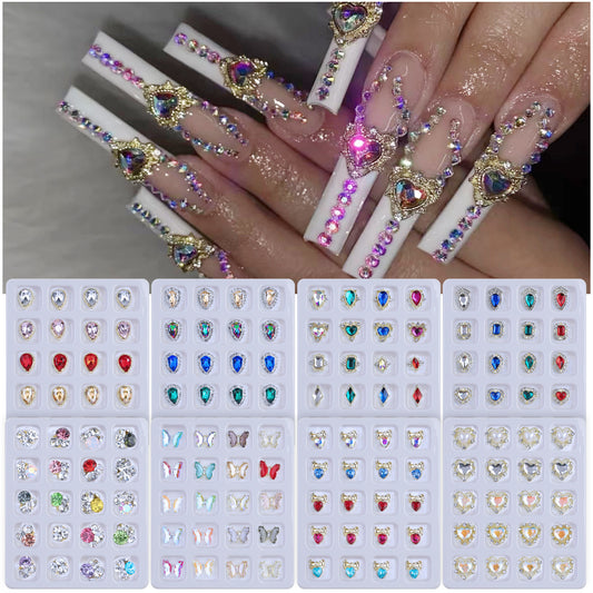 NZJ017 20pcs Blister Packaging Nail Art Rhinestone Alloy Inlaid Love Butterfly Nail Art Jewelry