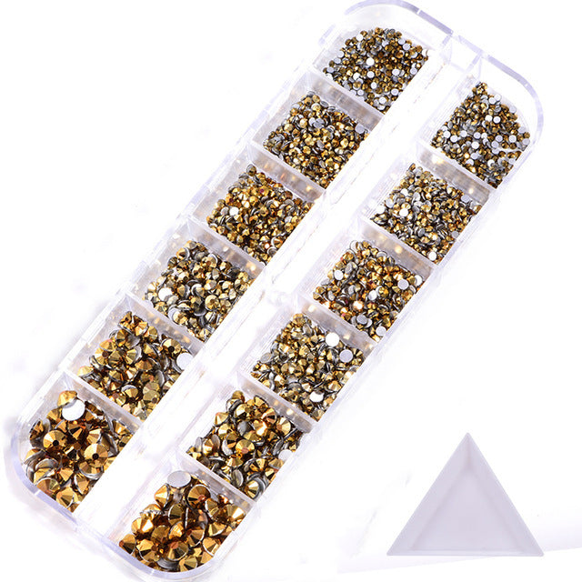 NRS016  ForLife Hot sale style glass flat bottom rhinestone 12 grid set nail art rhinestone shiny crystal nail art accessories