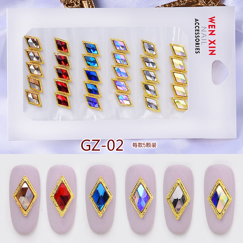 NRS007  ForLife 6 Grid Pack Flatback Nail Art Crystal Rhinestones Zircon Decorations 3d Alloy Retro Nail Accessories DIY tools