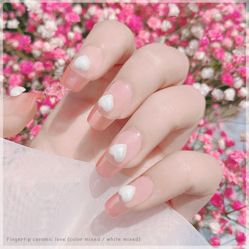 NDE052  50 pieces of nail art accessories white love jewelry peach heart white heart-shaped color ceramic 3D nail decoration