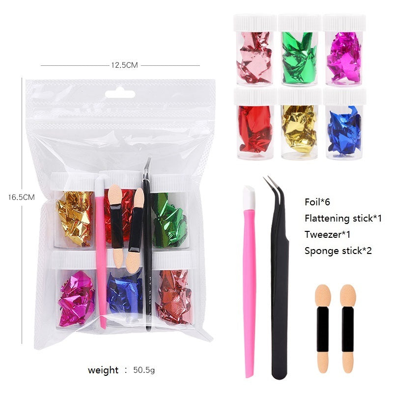 NDE039  ForLife 6 color/set nail art foil nail sticker set, nail art decoration, crystal phototherapy nail foil paper kit