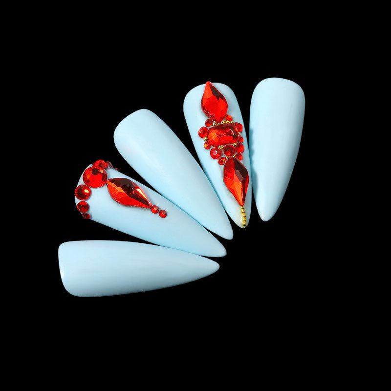 NRB013   Shiny Red Nail Art Shape Fancy Shaped In Box Flat Bottom Glass nail rhinestone art decoration rhinestones