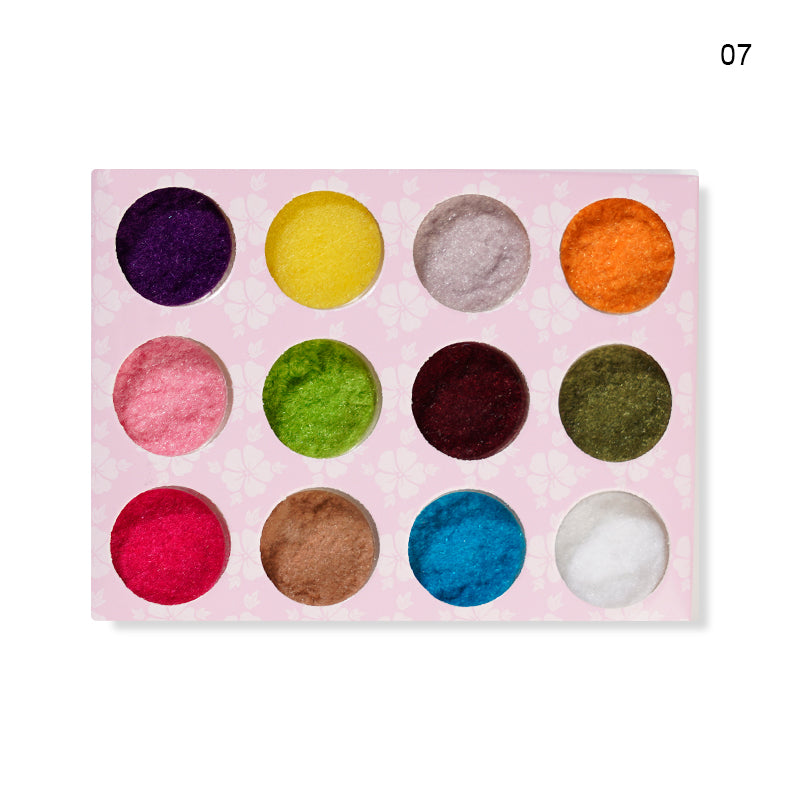 FNP067  New Designs Mixed Color 12 Pcs/set Plush Nail Decoration Powder