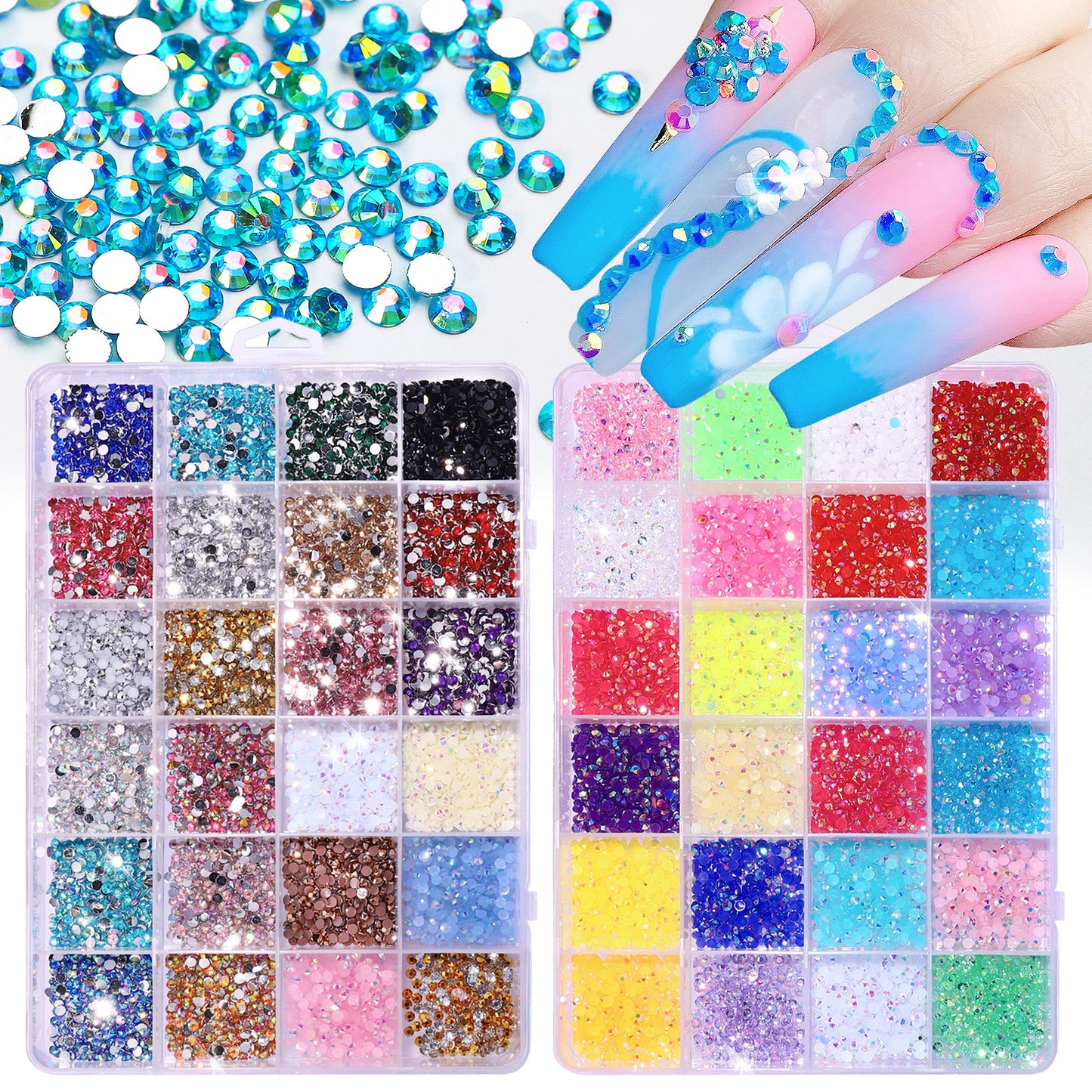 NRB019  Hot selling flat bottom resin rhinestones 24 grid fluorescent AB resin rhinestones diy jewelry accessories wholesale