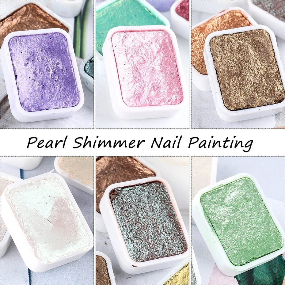 FNP069  Manicure Watercolor Pigment Solid Pearlescent Watercolors Glitter Solid Gold Paint Set