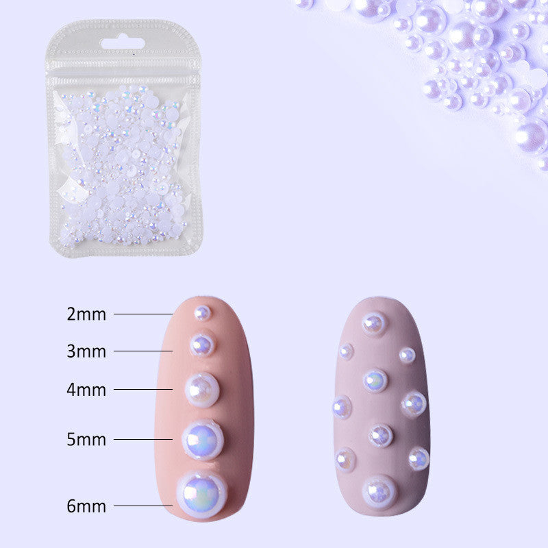 NDE018  ForLife Half Round Pearls Colorful Mixed Flatback Loose White Glue On Resin Beads DIY Jewelry Making Nails Art