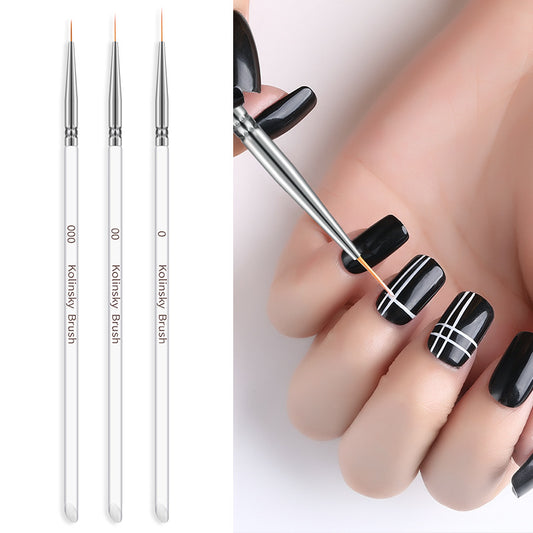 NBR019  ForLife 3pcs/set Clear crystal Nail Art Liner Painting Flower Acrylic UV Gel Extension Builder Brush Manicure Drawing Tools