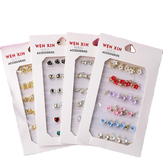 NDE013  ForLife 6 Grid Pack Flatback Nail Art Rhinestones Zircon Resin Flower Alloy Chain 2 Sections Nail Decorations tools