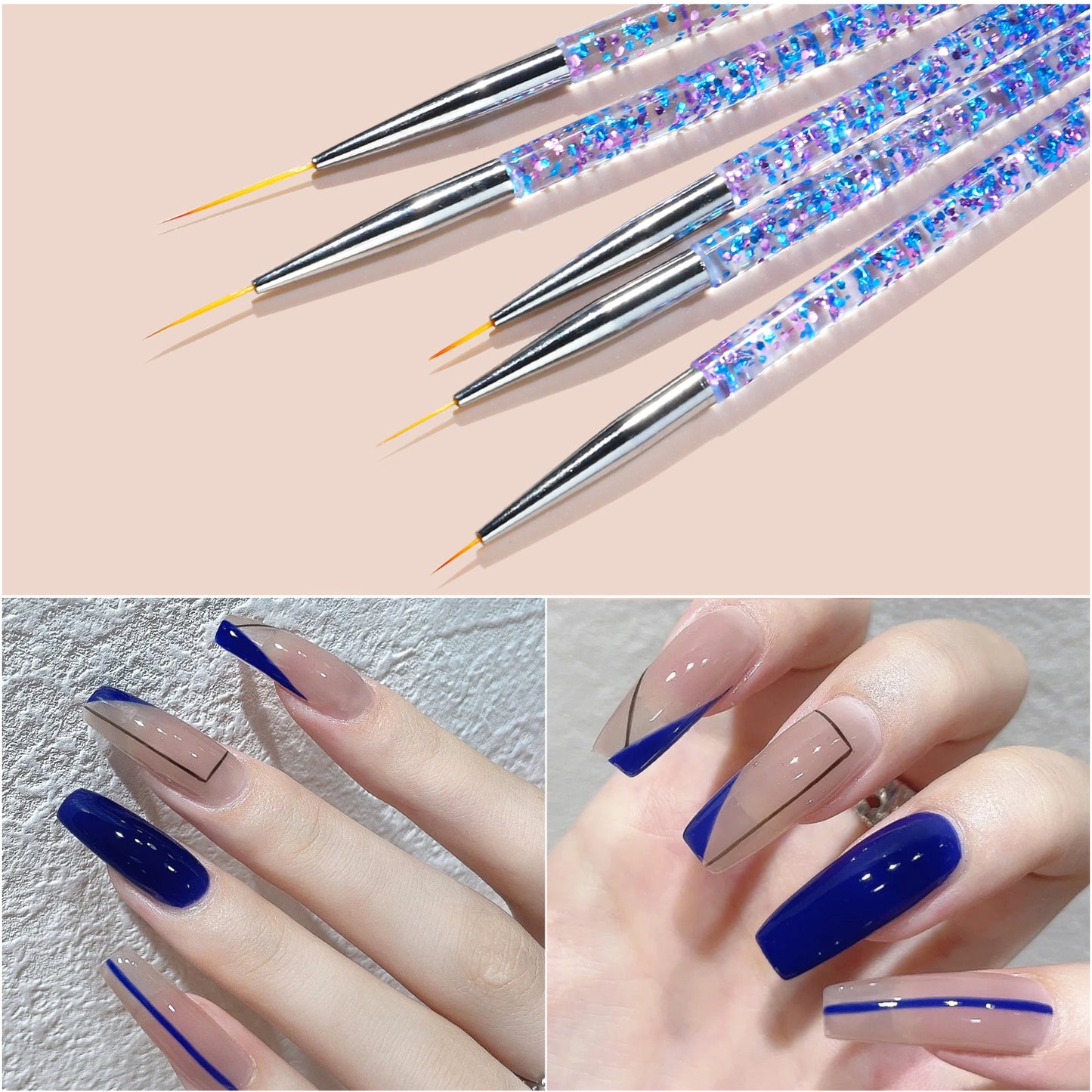 NBR036  Sequin Handle Nail Art Brush Dotting Pen Painting Line UV Gel Polish Design Manicure Accessory Tools