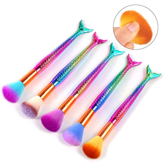 NBR017  ForLife Nail Art Brush Pen Mermaid Soft Fluffy Dust Clean Glitter Powder Remover Gradient Color Handle Blush Makeup Tools