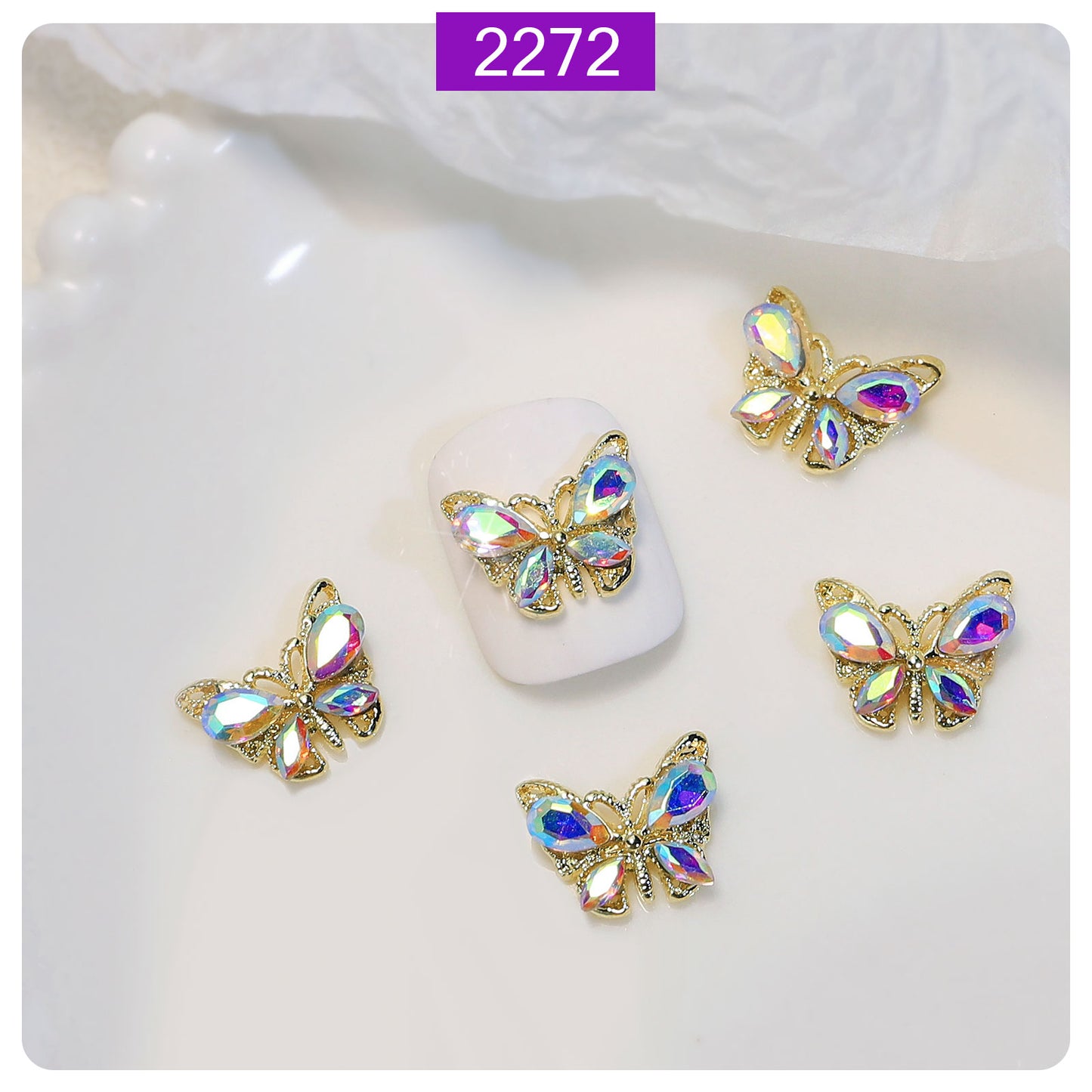 NZJ049  New luxury shiny 3D alloy crystal butterfly zircon nail accessories wholesale